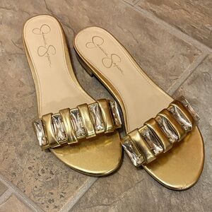 Jessica Simpson Metallic Gold Slide Sandals